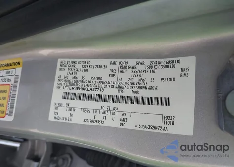 2019 Ford Ranger Xl из США, поврежденный, VIN 1FTER4EH0KLA27718